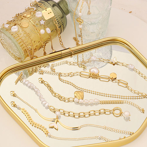 Bracelets en perles artificielles avec incrustation en acier inoxydable en forme d'étoile, de lune et de cœur, 1 pièce