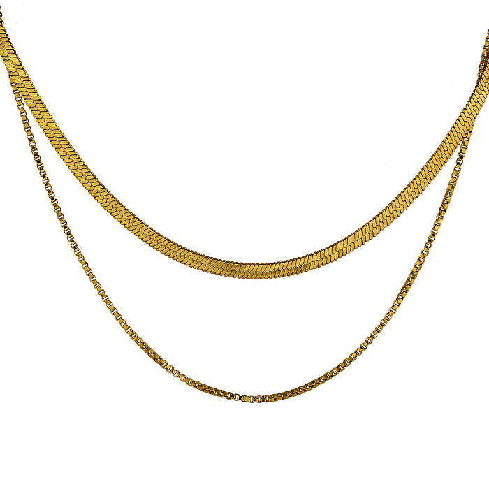 Modische, einfarbige, geschichtete Halsketten mit Edelstahlbeschichtung, 1 Stück