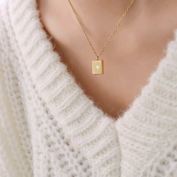 Korean Autumn And Winter New Hao Stone Geometric Pendant Stainless Steel 18k Gold Plated Necklace