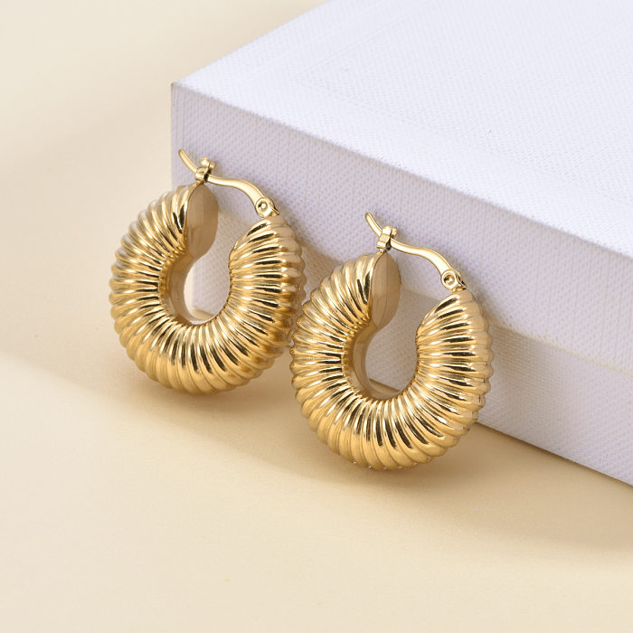 1 Pair Vintage Style Exaggerated Simple Style Round Oval Plating Metal Stainless Steel  18K Gold Plated Hoop Earrings