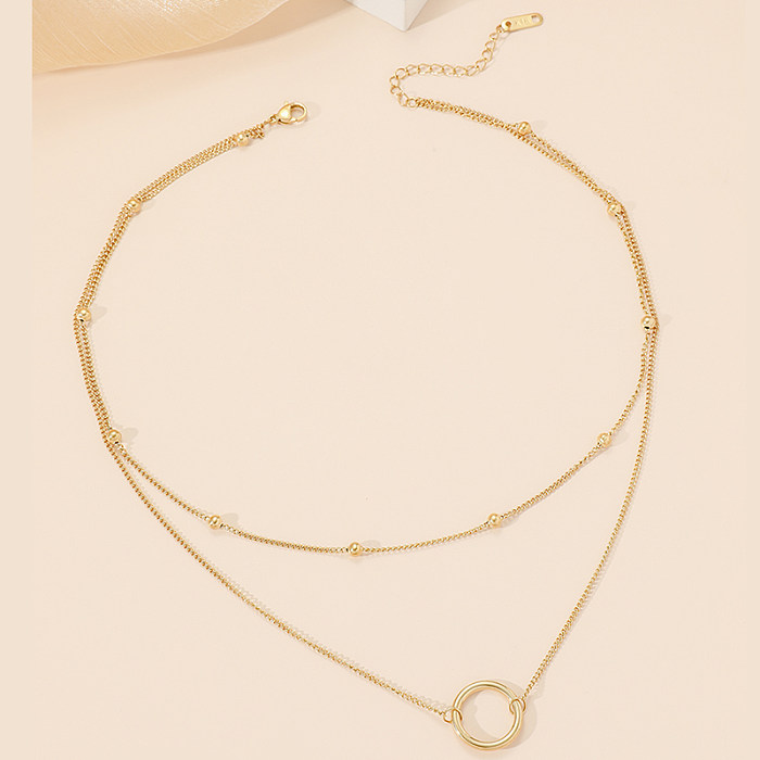 Lässige, moderne Kreis-Edelstahl-Polierbeschichtung mit 18-karätigem Gold überzogene, mehrschichtige Halsketten