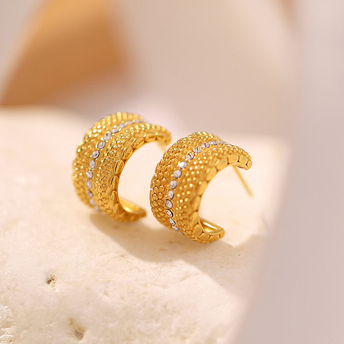 Luxurious Geometric Stainless Steel  Ear Studs Gold Plated Zircon Stainless Steel  Earrings