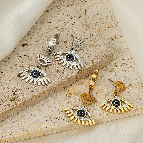 1 Pair Vintage Style Devil'S Eye Plating Inlay Stainless Steel Zircon 18K Gold Plated Drop Earrings