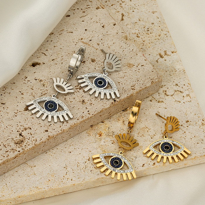 1 paire de boucles d'oreilles pendantes en acier inoxydable et Zircon plaqué or 18 carats, Style Vintage, avec incrustation d'oeil du diable