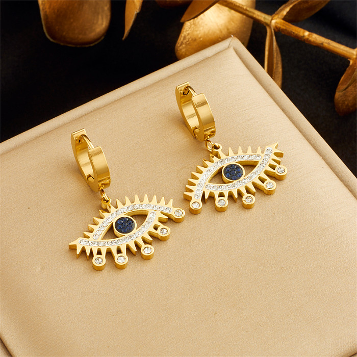 1 Pair Retro Eye Plating Hollow Out Stainless Steel 18K Gold Plated Earrings