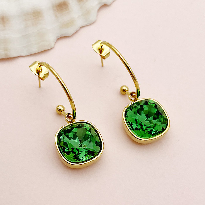 1 Pair Elegant Lady Sweet Square Polishing Plating Inlay Stainless Steel  Zircon Gold Plated Drop Earrings