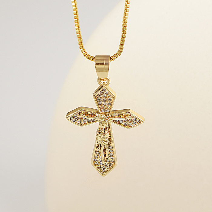 Simple Style Cross Stainless Steel  Plating Inlay Zircon 18K Gold Plated Silver Plated Pendant Necklace