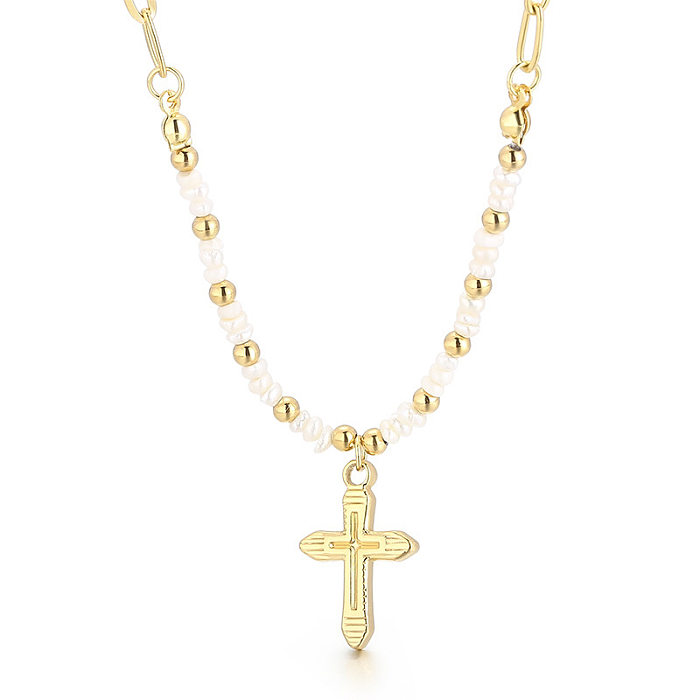 Modische geometrische Edelstahl-Halskette mit künstlichen Perlen, Edelstahl-Halsketten