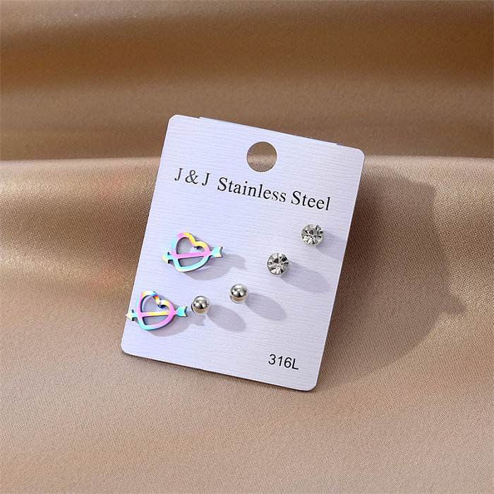 1 Set Elegant Gradient Color Heart Shape Stainless Steel  Inlay Zircon Ear Studs