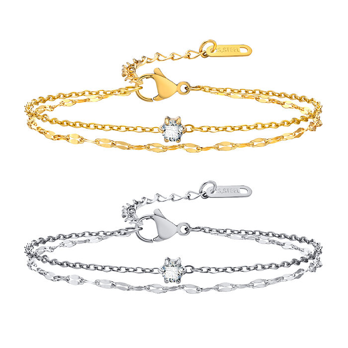 Bracelets en Zircon plaqué or 18 carats, vente en gros, Style Simple et doux, couleur unie, incrustation de placage en acier inoxydable