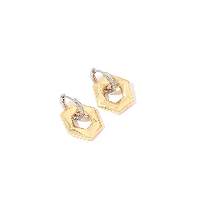 1 par de brincos de argola banhados a ouro 18K de aço inoxidável com polimento geométrico de estilo simples