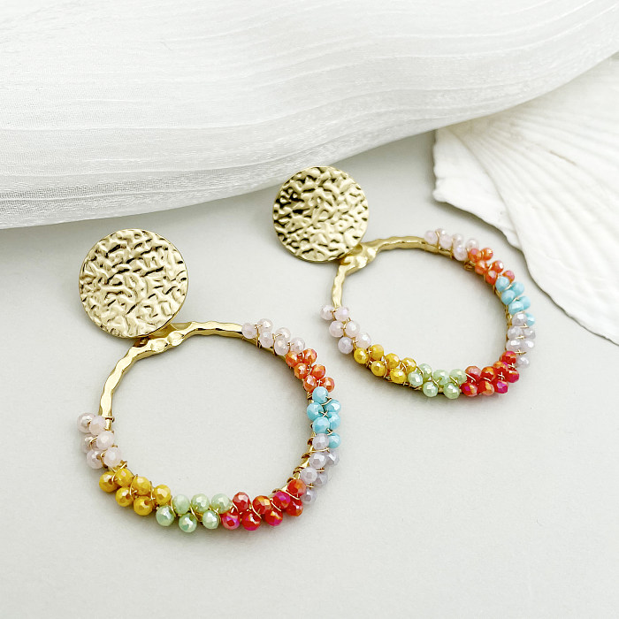 1 Pair Casual Simple Style Circle Beaded Plating Stainless Steel  Gold Plated Drop Earrings