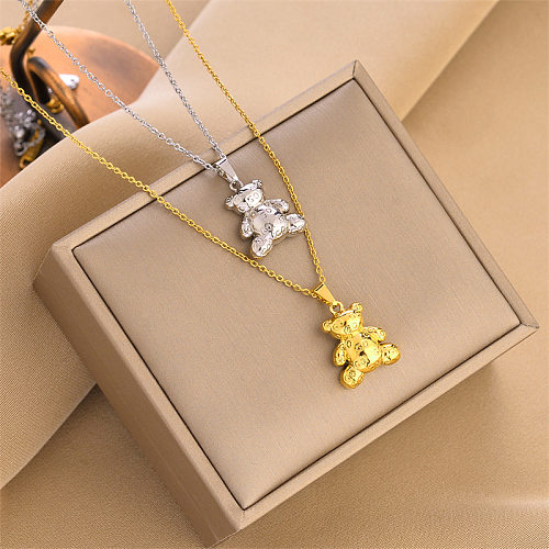 Cute Bear Stainless Steel Plating Pendant Necklace