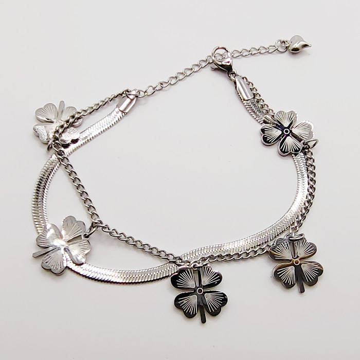 Casual Vintage Style Modern Style Four Leaf Clover Stainless Steel Titanium Steel Plating Bracelets