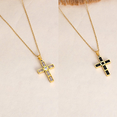 Colar Lady Cross de aço inoxidável com zircão a granel