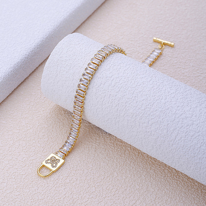 Pulseiras elegantes glam luxuosas geométricas de aço inoxidável com zircônia banhada a ouro branco