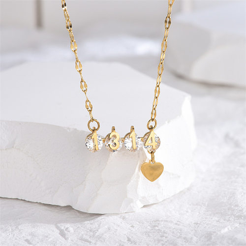 Elegant Number Stainless Steel Plating Inlay Rhinestones 18K Gold Plated Pendant Necklace