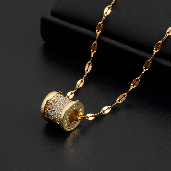 Casual estilo simples redondo gotas de água raposa chapeamento de aço inoxidável incrustação zircão 18k colar pingente banhado a ouro