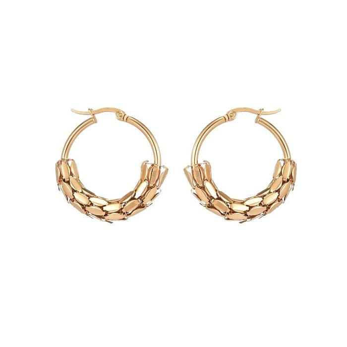 1 Pair Vintage Style Commute Circle Plating Hollow Out Stainless Steel  18K Gold Plated Hoop Earrings