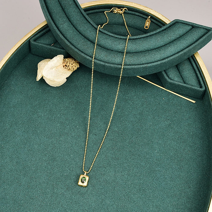 Collier avec pendentif carré élégant en acier inoxydable, plaqué or 18 carats, pierres précieuses artificielles, en vrac