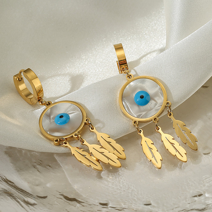 1 paire de boucles d'oreilles pendantes en acier inoxydable plaqué or 18 carats, Style moderne et artistique, œil du diable