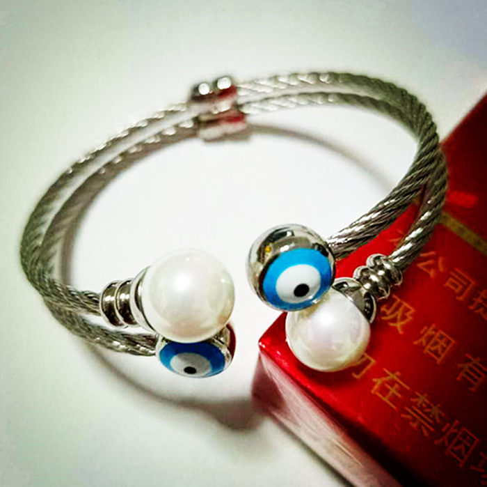 Retro Simple Style Eye Stainless Steel Copper Enamel Inlay Pearl Bangle