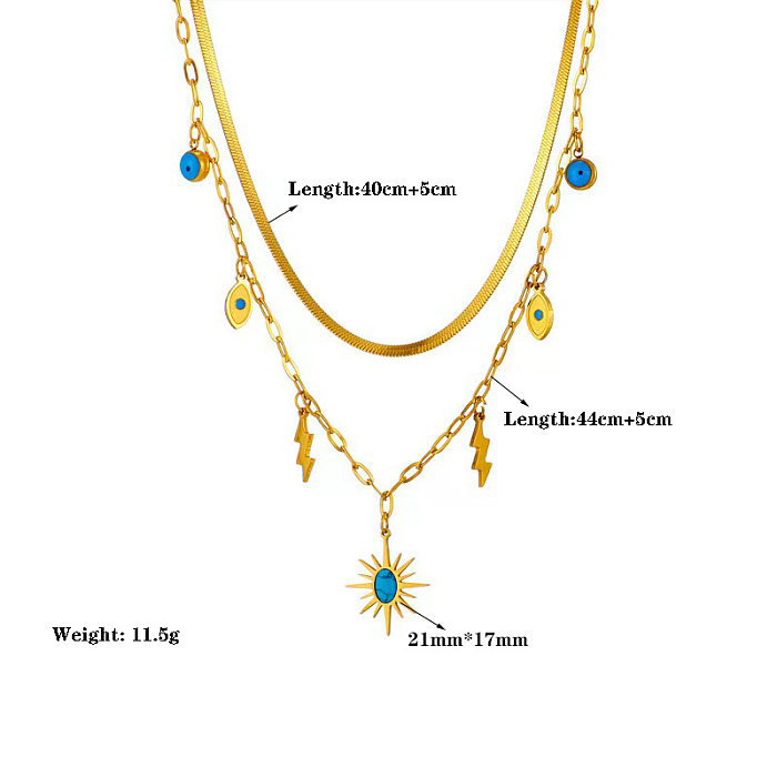 Streetwear Eye Lightning Stainless Steel Plating Inlay Turquoise Layered Necklaces