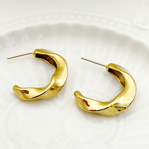 1 paire de clous d'oreilles rétro en forme de C, Style Simple, placage à rayures en spirale, en acier inoxydable plaqué or