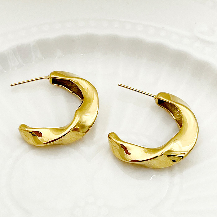 1 Pair Retro Simple Style C Shape Spiral Stripe Plating Stainless Steel  Gold Plated Ear Studs