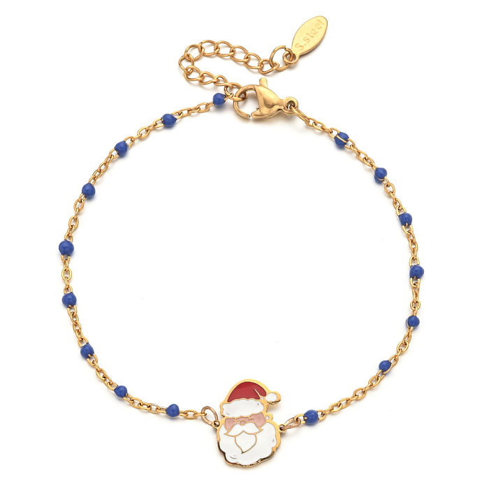 Atacado estilo desenho animado fofo Papai Noel pulseiras banhadas a ouro com revestimento esmaltado de aço inoxidável