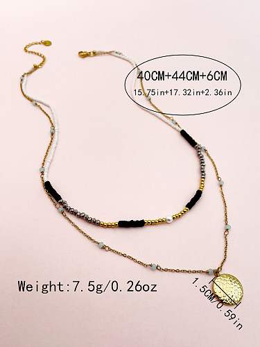 Lässige Vintage-Stil-Farbblock-Edelstahl-Kunstkristall-Kunstperlen-Perlen-Patchwork-Beschichtung vergoldete mehrschichtige Halsketten