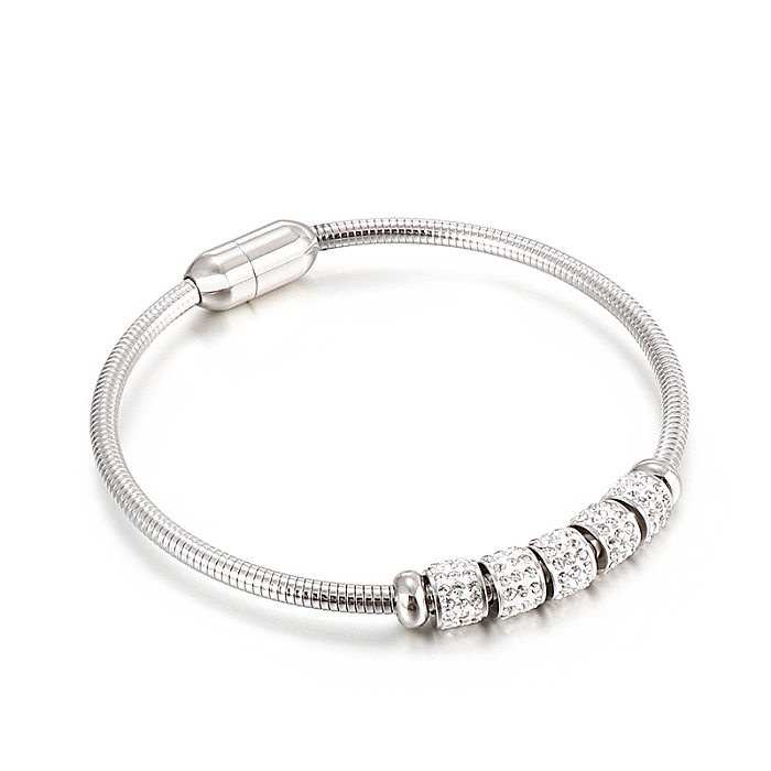 European And American Fashion Minimalist Titanium Steel Magnet Buckle Women's Bracelet Diamond-Embedded Transfer Beads Bracelet Ornament In Stock Wholesale