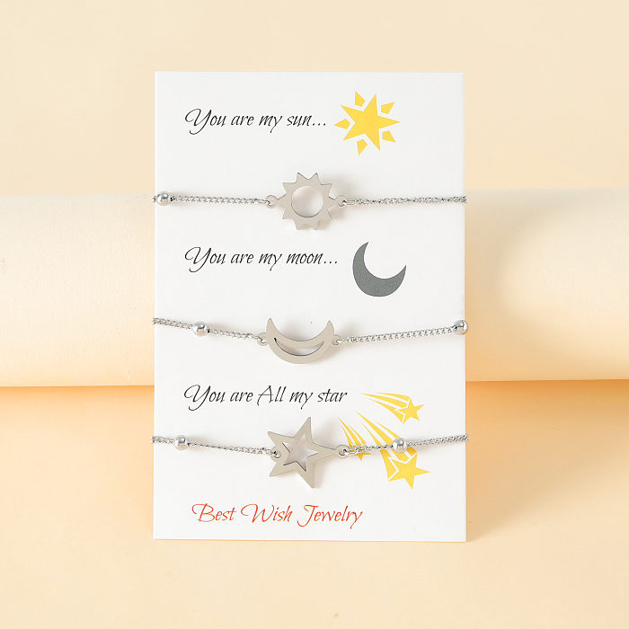 Elegante, romantische, schlichte Sonnen-, Stern- und Mond-Strickarmbänder aus Edelstahl