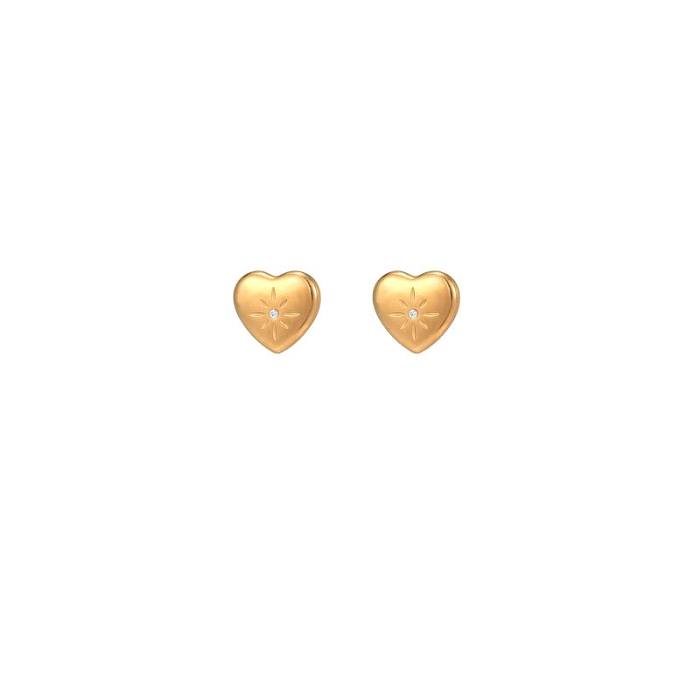 1 par de brincos esmaltados em formato de coração, incrustações de aço inoxidável com zircônia banhada a ouro 18K