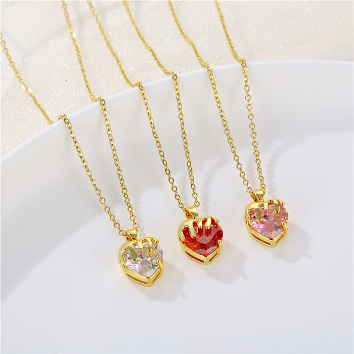 Simple Style Heart Shape Stainless Steel  Inlaid Zircon Necklace 1 Piece