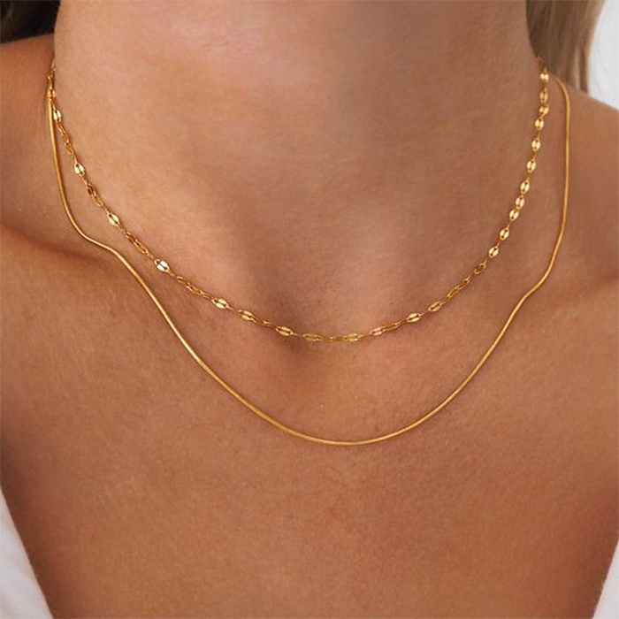 IG Style Solid Color Stainless Steel  Plating 18K Gold Plated Double Layer Necklaces