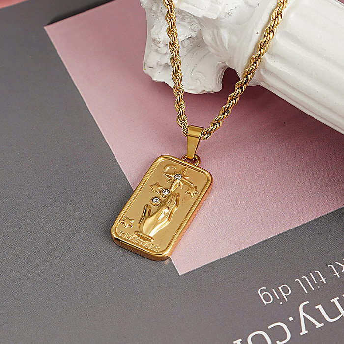 Geometric Necklace Women's 18k Gold Zircon Square Pendant Stainless Steel Sweater Chain