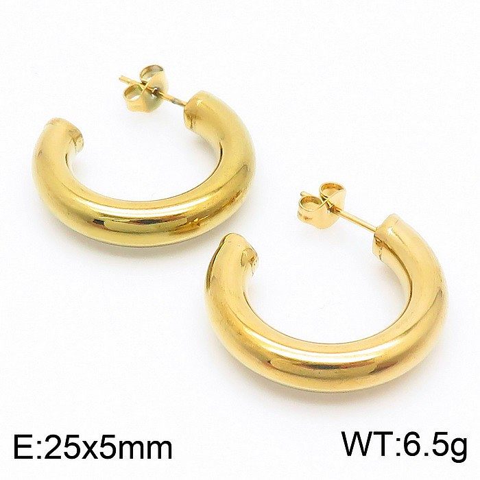 1 paire de boucles d'oreilles créoles plaquées or 18 carats, Style Simple, couleur unie, en acier inoxydable