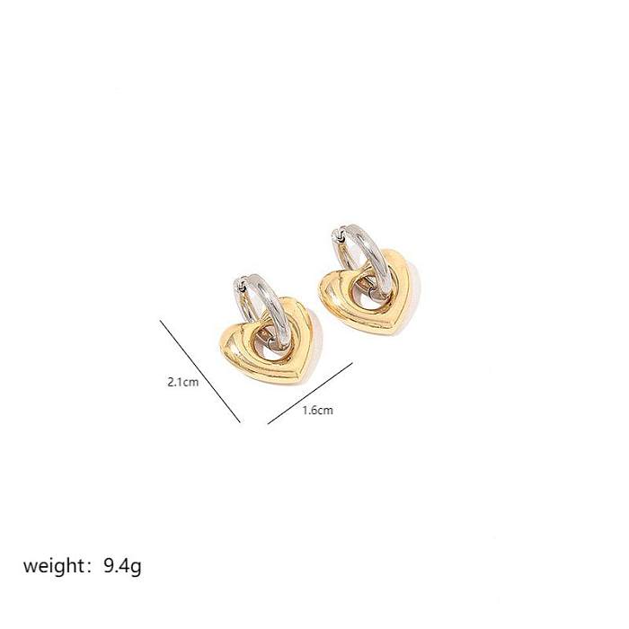 1 Pair Vintage Style Heart Shape Plating Stainless Steel  18K Gold Plated Hoop Earrings