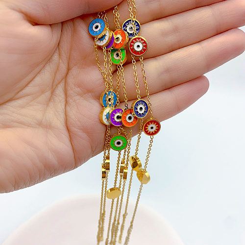 Wholesale Casual Round Devil'S Eye Titanium Steel 18K Gold Plated Bracelets
