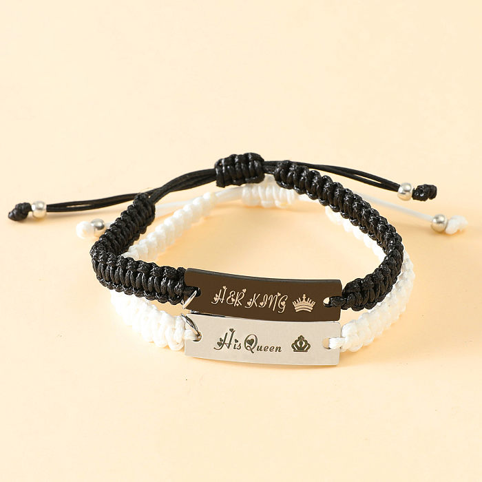 1 paire de bracelets tricotés rectangulaires en forme de cœur et de lettres en acier inoxydable, à la mode