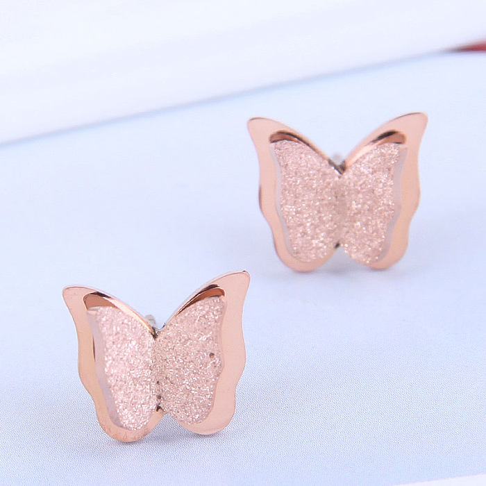 Boucles d'oreilles papillon en acier inoxydable, mode coréenne, bijoux en gros