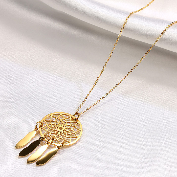 Simple Style Round Stainless Steel Plating Gold Plated Pendant Necklace