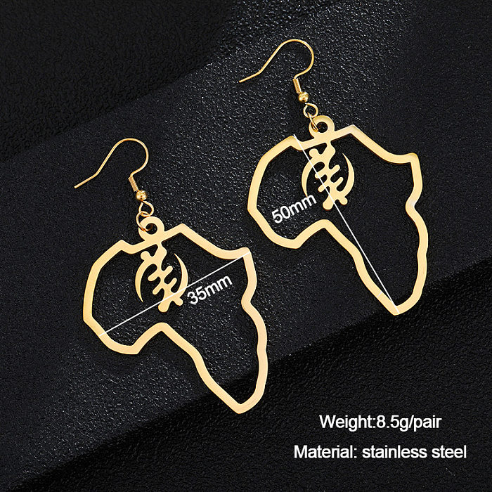 New Fashion Simple African Map Shape Pendant Gold Stainless Steel  Earrings