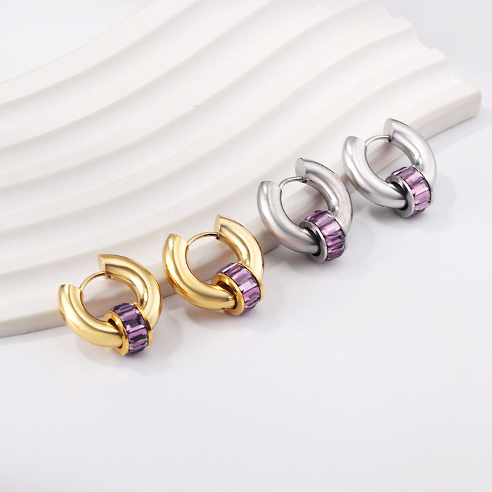 Retro-Kreis-Ohrringe aus Edelstahl mit Inlay und Zirkon, 1 Paar