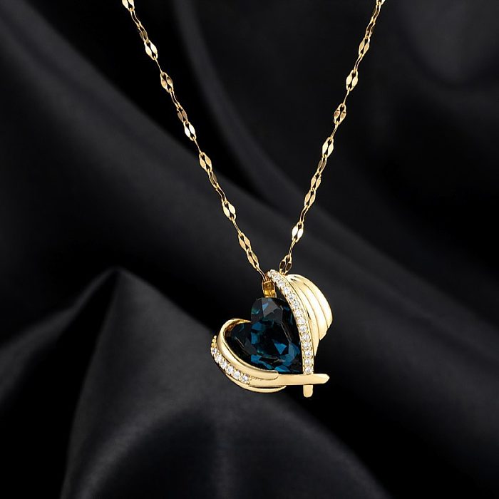 Collier pendentif en Zircon avec incrustation de placage en acier inoxydable en forme de cœur doux
