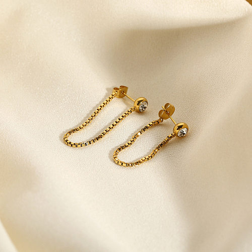 1 Paar schlichte Ohrringe im römischen Stil mit geometrischer Beschichtung, Edelstahl, künstlicher Diamant, 18 Karat vergoldet