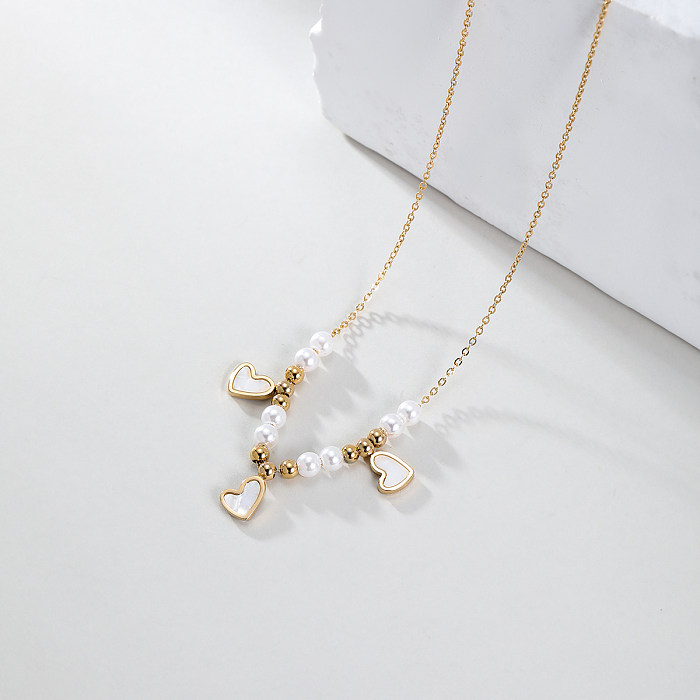 Nordic Style Romantic Heart Shape Stainless Steel  Plastic Plating 18K Gold Plated Necklace