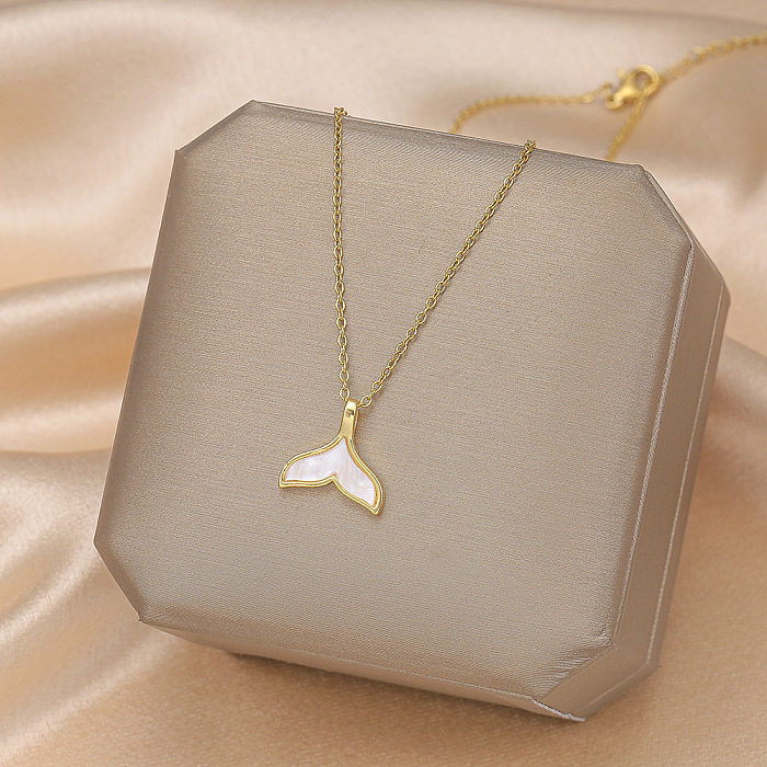 Formal Sweet Heart Shape Bow Knot Fish Bone Stainless Steel Plating Hollow Out Inlay Opal Shell Zircon Pendant Necklace