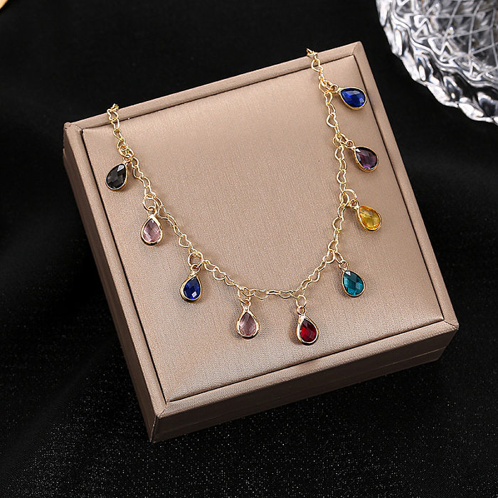 Fashion Water Droplets Stainless Steel Plating Inlay Artificial Gemstones Pendant Necklace 1 Piece
